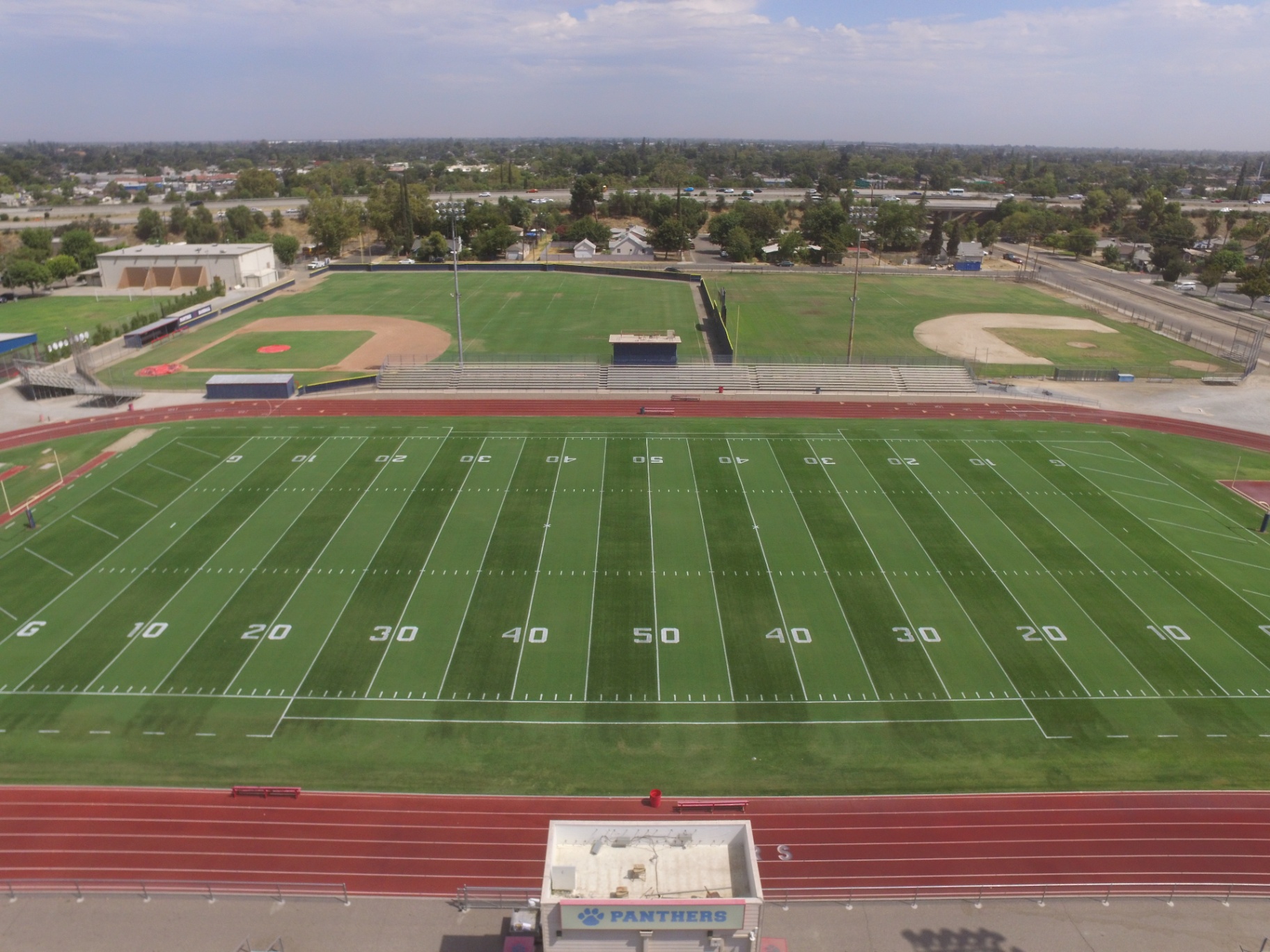 San Joaquin Memorial HS — aerial of football field and ball fields