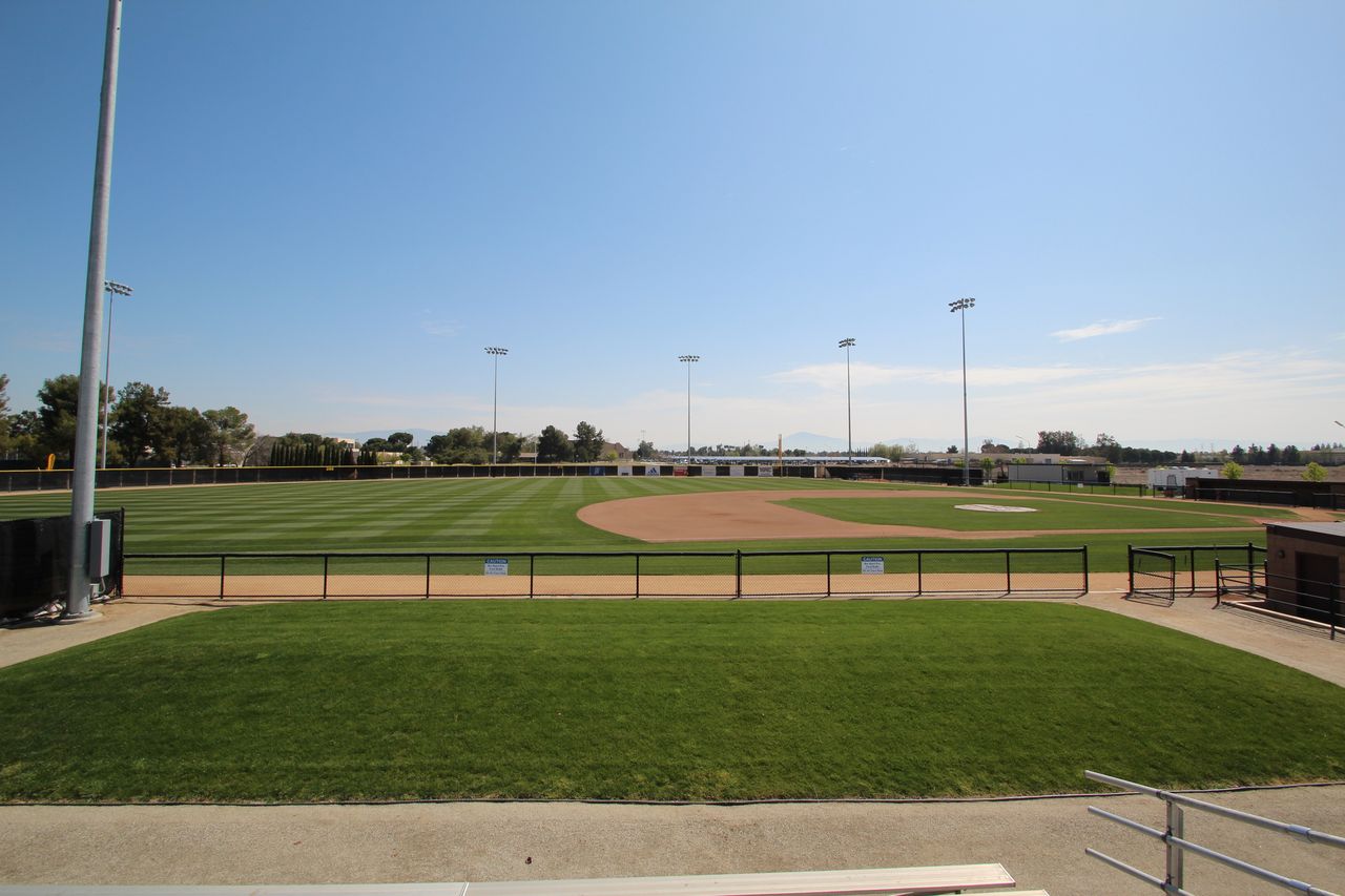 Baseball outfield with mountain backdrop