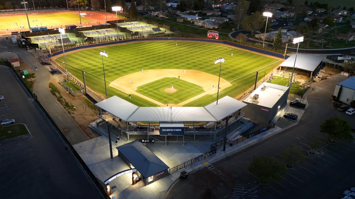 Fresno Pacific University — Dan Martin Stadium at dusk