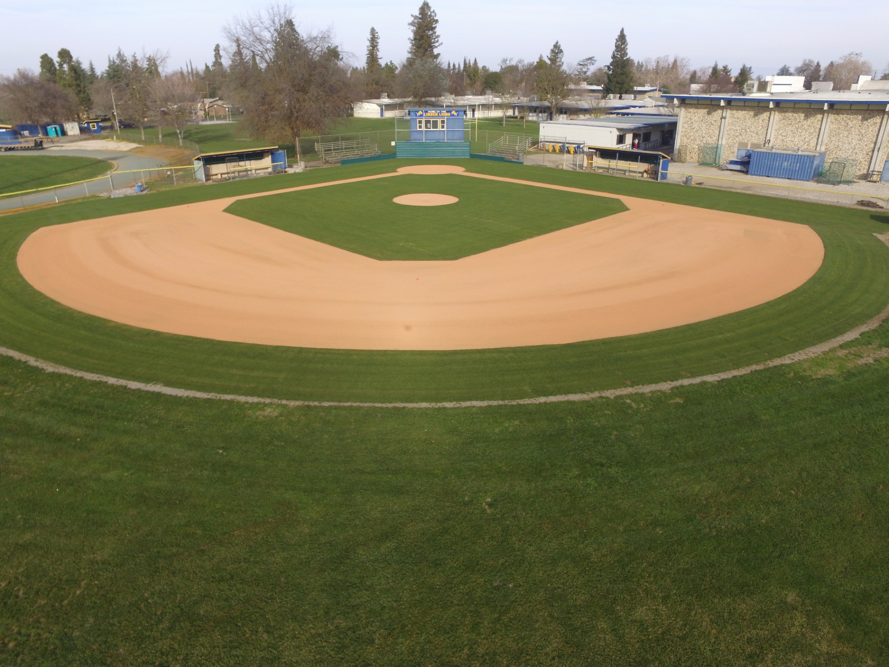 Linden HS baseball field — aerial of finished infield