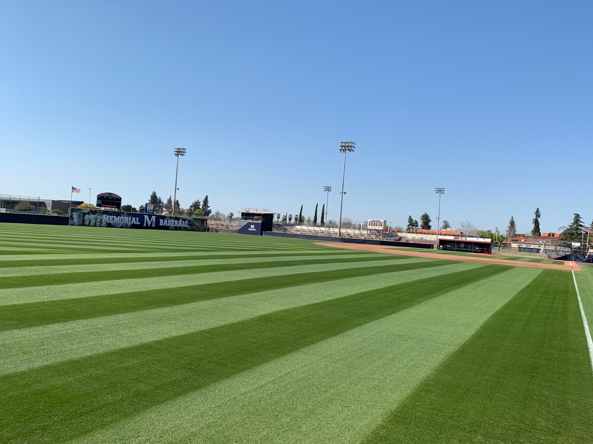 San Joaquin Memorial — baseball outfield with striped mow pattern